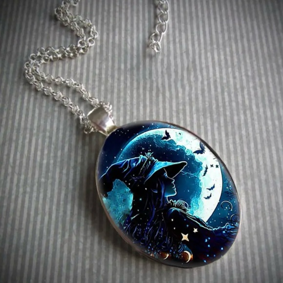 Gothic Aesthetic Creative Witch Avatar Zinc Alloy Necklace Oval Trendy Accessori - Picture 12 of 12